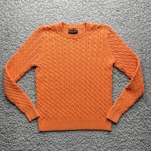 Duck Head Cable Knit Sweater Womens Medium Orange Crew Neck 100% Cotton